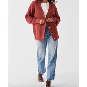 FAHERTY Cozy Cotton Boyfriend Cardigan Sweater in Henna // S